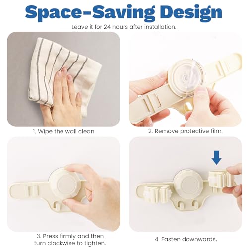 2 Pack Broom Holder Mop Hanger Wall Mount - Strong Suction Cup Mop and Broom Organizer with Hooks, Space Saving Removable Rack for Laundry Room Garden Garage (Beige) - color: Beige