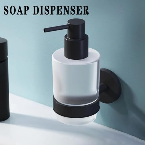 Soap Dispenser, Zinc Alloy + Frosted Glass Soap Dispenser Set with Pump,Wall Mounted Bath Accessories for Bathroom and Kitchen,Black - color: Black