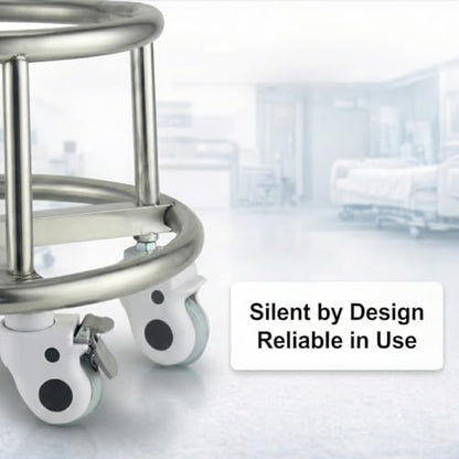 Stainless Steel Kick Bucket with Rolling Stand - Large 18 Quart Capacity, Removable Bason, Quiet Casters, Durable Frame - Ideal for Medical, Surgical, and Cleaning Use