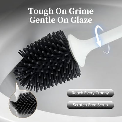 Toilet Brush and Holder Set, Toilet Bowl Brush with Long Handle, High-End Modern Silicone Toilet Brush Set, Non-Scratch Hygienic(Matte Black + Gold, A),Father's Day - color: Matte Black + Gold