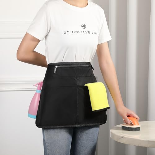 Bafelia Cleaning Apron Caddy for Women with 6 Pockets, Professional Waterproof Cleaning Supplies for Housekeeping - color: Black