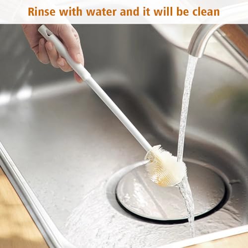 Soft Bristle Silicone Cup Brush, Upgrade 360°Silicone Cup Brush Long Handle Water Bottle Brush Cleaner, Cup Cleaner Brush Cup Lid Cleaning Brush for Narrow Neck containers (1, White)