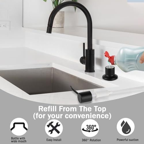 Built in Soap Dispenser for Kitchen Sink, Matte Black Stainless Steel Countertop Pump Head (Plastic Built-in), Dish Soap Hand Lotion Dispenser with Refillable 17OZ Bottle (Matte Black) - color: Matte Black
