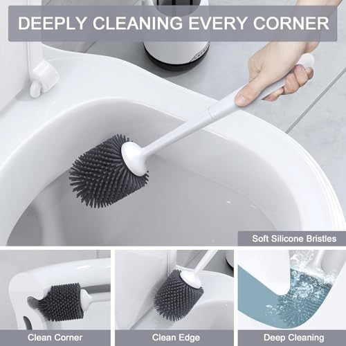 Lefree Toilet Brush Set with Ventilated Holder - 3 Packs, Silicone Toilet Bowl Brush - Floor Standing & Wall Mounted Scrubber - color: Black, size: 3 Pack