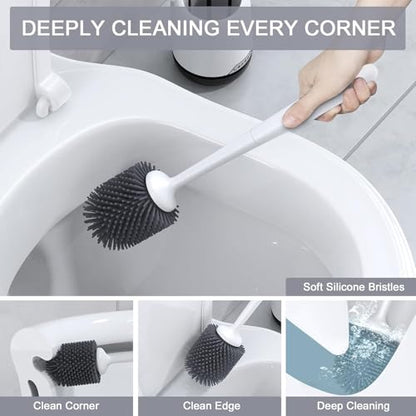 Lefree Toilet Brush Set with Ventilated Holder - 3 Packs, Silicone Toilet Bowl Brush - Floor Standing & Wall Mounted Scrubber - color: Black, size: 3 Pack