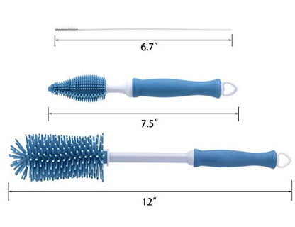 Silicone Cleaning Brush, 12" Long Handle Water Bottle Cleaner for Baby, Sports, Vase, Glassware, and Smaller Diameter Openings - color: Blue