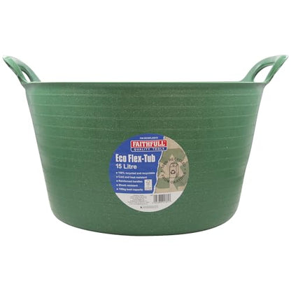 Faithfull Eco Flex Tub, Multi-Purpose, Durable & Sustainable Flexible Bucket with Reinforced Handles – 15 Litre (3gl), Green