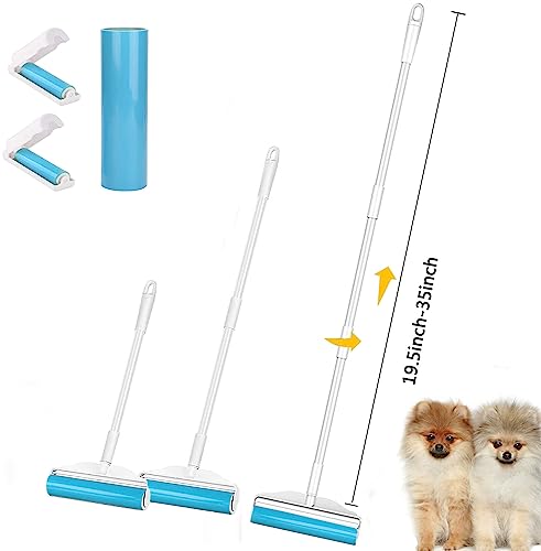 8" Large Reusable Lint Roller, Giant Washable Pet Hair Remover with Extendable Handle, Long Sticky Lint Brush for Furniture, Carpet, Sofa and Clothes, 1 Large, 1 Refill and 2 Mini Size