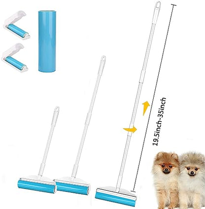 8" Large Reusable Lint Roller, Giant Washable Pet Hair Remover with Extendable Handle, Long Sticky Lint Brush for Furniture, Carpet, Sofa and Clothes, 1 Large, 1 Refill and 2 Mini Size