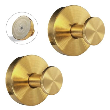 Suction Cup Hooks for Shower - 2 Pack, Gold - Stainless Steel, Strong Suction, No Drill, Removable Hanger, Tile Bathroom Kitchen Wall, Glass Door, Mirror Hook Hanging Robe, Towel Holder - color: Gold