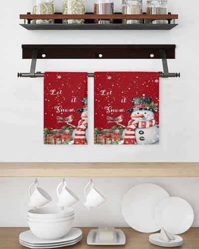Christmas Red Hand Towels Set, Waffle Weave Kitchen Towels 2 Pieces, Snowman Snowflake Berry Bird Microfiber Hair Face Bath Tea Towel Absorbent Quick Drying Cleaning Dish Cloths, 15.7"x23.6" - color: Red, size: 2PCS,15.7"x23.6"