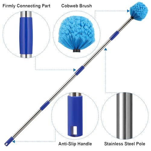 Cobweb Duster with Extension Pole, 6 FT Stainless Steel Pole with Spider Web Brush Head Ceiling Fan Duster for Outdoor Indoor Cleaning, Reach UP to 12-14 FT - size: 6 FT(REACH UP TO 12-14 FT)