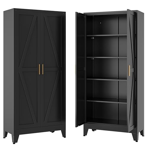 71" H Metal Garage Storage Cabinets,Black Storage Cabinets,Broom Closet Storage Cabinet,Utility Cabinet, - color: Black, size: 71"H