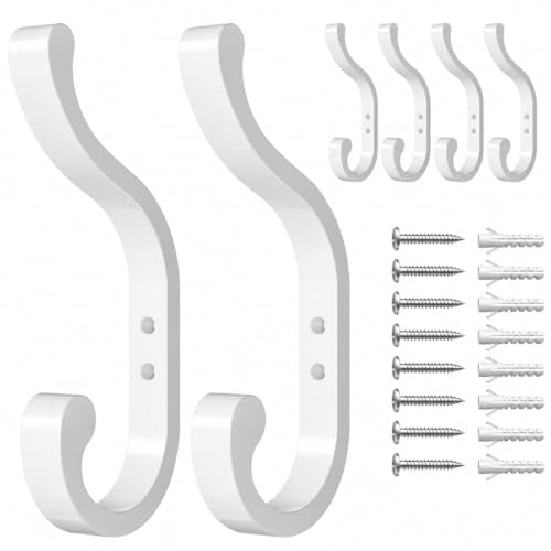Large Wall Hooks For Hanging Coat: Metal Coat Hooks Wall Mount - Wall Hooks For Hanging Heavy Duty (30Lb) - Screw In Hooks - Mudroom Hooks for clothes, Backpack, Purse, Bathroom Towel (White, 6 Pack) - color: White, size: 6 Pack