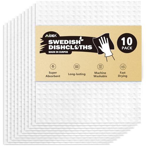 AIDEA Swedish Dishcloths for Kitchen, 10PK, White, Absorbent Sponge Dish Cloth, Dishcloths for Washing Dishes, Reusable Paper Towels Dish Cloths, Swedish Towels for Home, Kitchen, Glass, 7" x 6" - color: White
