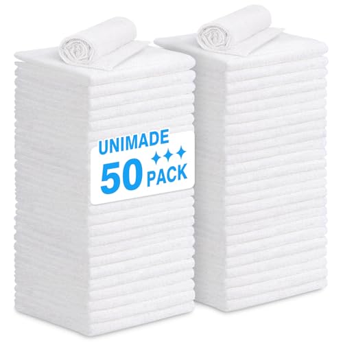 UNIMADE Shop Towel Rags, 50 Pack Reusable Shop Rags Bulk Microfiber Cleaning Cloth Lint Free Cleaning Towels for Car Kitchen Automotive Bar Mechanic Restaurant Garage, 11.5"x 11.5", White - color: White, size: 50PK