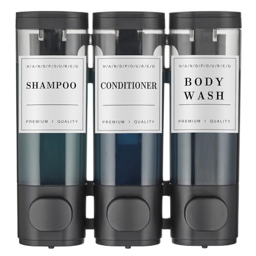 Shampoo and Conditioner Dispenser,Shower Soap Dispenser 3 Chamber No Drill Wall-Mounted Shampoo Dispenser for Shower Wall Mounted Shower Dispenser for Bathroom Hotel Large Capacity,Black - color: Black 3 Chamber