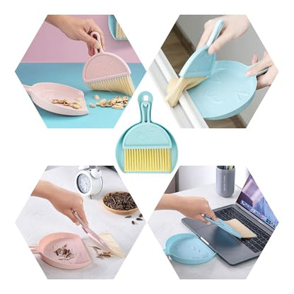 Blue Mini Broom and Dustpan Set, Small Handheld Brush Combo for Kids Kitchen Counter Table Desk Car and Pet Area Cleaning - color: Blue