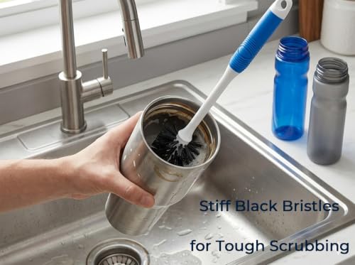 Bottle Brush Cleaner Set, Long Water Bottle Brushes with Dual & Stiff Bristles for Tumblers, Cups, Glassware & Baby Bottles, 2 Pack - color: 2 Pack