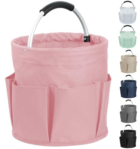 17L Portable Shower Caddy with 6 Side Pockets, Foldable Cleaning Supply Caddy with Handle, Garden Tool Bag in 600D Oxford Fabric, Multifunctional Storage Basket for Showers, Picnics, Pink - color: Pink, size: 1PCS