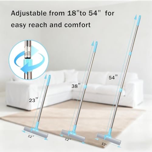 Lazyfeel Pet Hair Remover for Carpet & Upholstery, Adjustable Handle | Double-Sided Rubber Carpet Rake for Dog & Cat Fur. 4-Piece Kit: Rake, Mini Brush, Gap Scraper, Grooming Glove. Reusable.
