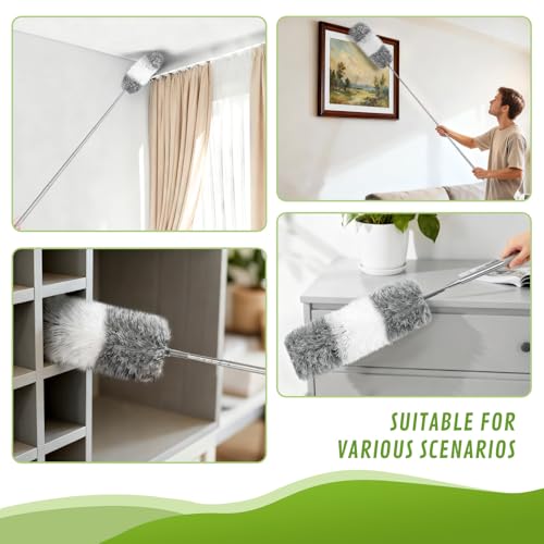 15-Piece Microfiber Feather Duster Set with Extension Pole (16.1" to 100"), Bendable Flat Duster for Under Appliances, Cobweb & Ceiling Fan Duster for Cobweb, Ceiling Fan, Blind, Furniture - color: 15-piece Set With Flat Gap Cleaner*2+chenille Head*2