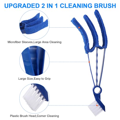 2 in 1 Window Blind Cleaner Duster Tool,Dual Brush Head,with 4 Removable and Washable Microfiber Sleeves, Shutter Cleaner Brush,Air Conditioner Keyboard Fan Duster Dirt Housekeeping Cleaner