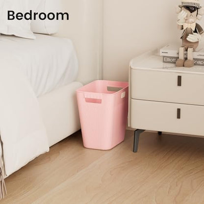 JOYMOOP Slim Trash Can 3-Pack, 2.2 Gallon Plastic Wastebasket for Bathroom, Bedroom, Office, Kitchen with 4 Rolls Bags, Pink - color: Pink, size: 3 pcs Waste Baskets+ 4 Rolls of Trash Bags