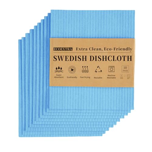 Swedish Dishcloths for Kitchen 10 Pack, Blue Cellulose Sponge Cloths of Reusable Dish Cloths for Cleaning,Super Absorbent Dish Towels for Washing Dishes - color: Blue