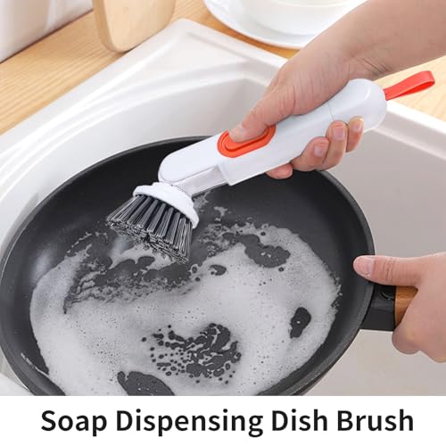 Dish Washing Brush with Soap Dispenser, Dish Washing Brush with Pressure – Pot Sink with Automatic Liquid Addition – for Countertop Sink Bathroom Pots Pans