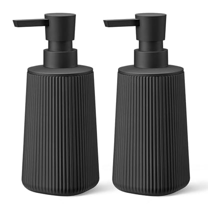 Black 2 Pack Hand Soap Dispensers Set with No Rust Pump for Bathroom and Kitchen Countertops Refillable Matte Striped Plastic 8.5 oz - color: Black Set of 2