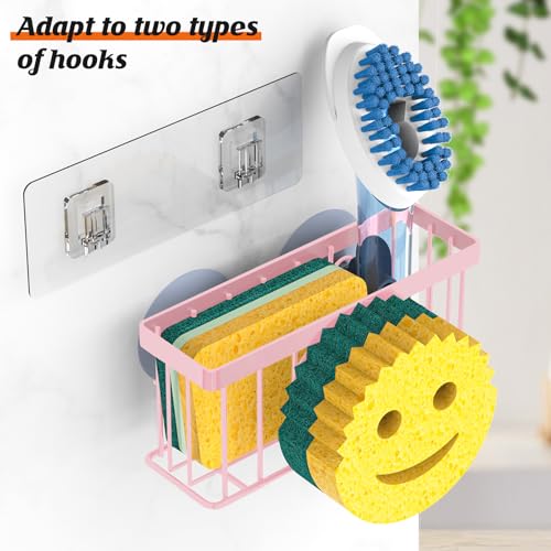 MURLONG Sponge Holder Smiley Face,Sink Caddy,Sink Organizer with 2 Suction Cups/1 Adhesive Strips,Designed for Sponge,Soap,Dish Brush,Scrubber - Pink - color: Pink