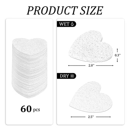 60-Count Kickleen Compressed Cellulose Heart Shape Facial Sponges | 100% Natural Cosmetic Spa Sponges for Facial Cleansing | Exfoliating | Makeup and Mask Removal | Reusable |Skin Massage (White) - color: White