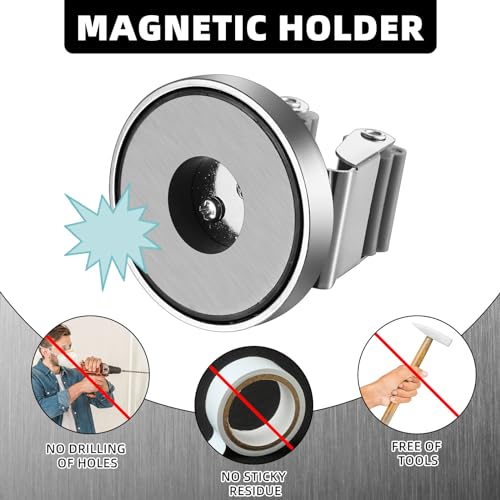 Vercraft 2 Pcs Magnetic Mop Broom Holder Movable Magnetic Broom Holder Rack, Anti Slip Wall Mounted Utility for Cleaning Tools, Garage, Kitchen, Laundry, Garden (Silver) - color: silver