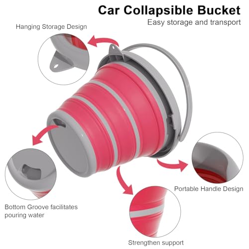 GOLDFOX Collapsible Bucket-10L (2.6 Gallon) Bucket for Cleaning with Handle-Folding Foldable Portable Plastic Water Supplies,Collapsible Bucket for Car Wash Camping Garden-Pink - color: Pink