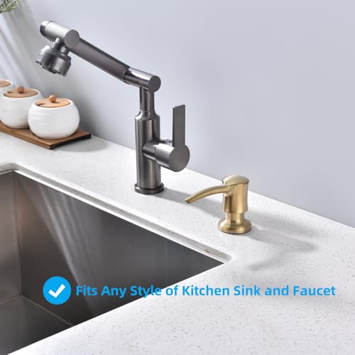 Soap Dispenser for Kitchen Sink, Built in Sink Soap Dispenser Gold ABS Pump Head with 11 Ounce Soap Bottle Champagne Gold - color: Brushed Gold