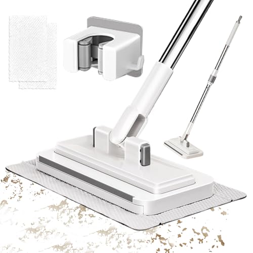 No Wash Mop - Clip Design No Touch Wet Dry Use Cleaning Tool, 1 Pack Hands-Free Scrubber for Household Sanitation, Zero Contact Wiper with Towel Clamp, Utility Item, Floor Pad for Marble - color: 135cm