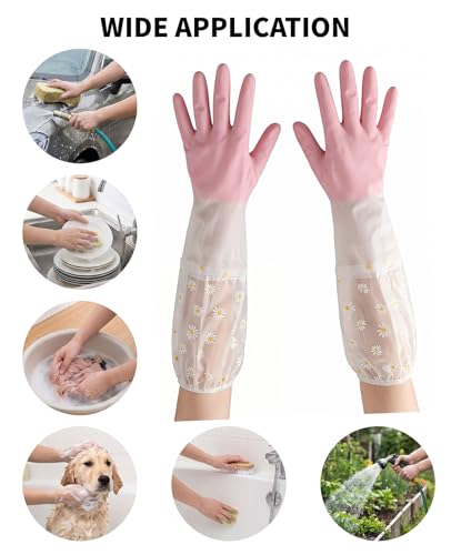 3PCS Dishwashing Cleaning Gloves + 3PCS Wire Dish Rags Set - Long Cuff Reusable Rubber Gloves & Non-Scratch for Kitchen, Cleaning, Gardening - Waterproof, Tear-Resistant