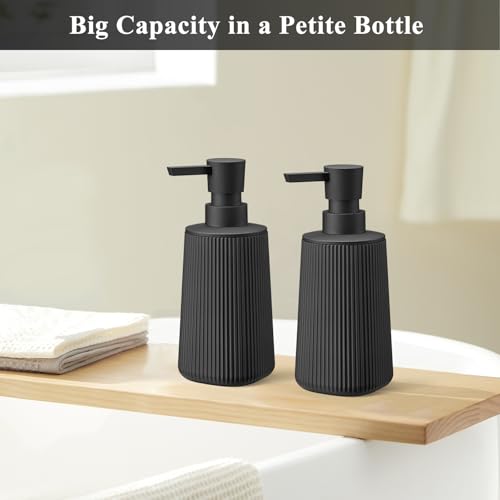 Black 2 Pack Hand Soap Dispensers Set with No Rust Pump for Bathroom and Kitchen Countertops Refillable Matte Striped Plastic 8.5 oz - color: Black Set of 2