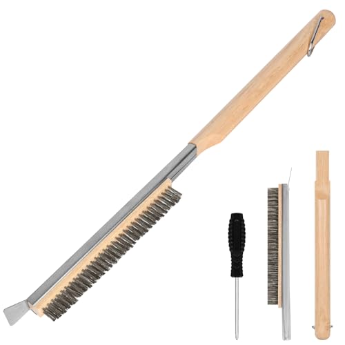 Aolso Pizza Oven Brush, 21" Brush and Stainless Steel Scraper for Pizza Stone, BBQ Grill Cleaning Brush Non Scratch Heat Proof Stainless Steel Bristles with Screwdriver for Pizza Oven Accessories - size: 21" Stainless Steel Bristles