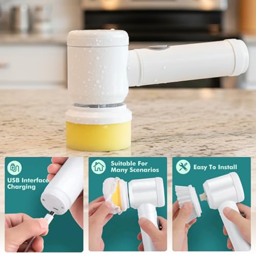VIMALIFE Electric Spin Scrubber, Cordless Bathroom Scrubber IPX6 Waterproof with 5 Replaceable Heads, Power Scrub Brush for Shower, Tiles, Kitchen Scrub Brush for Cleaning