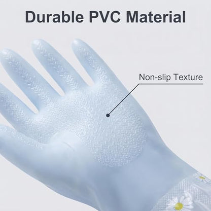 1 Pair Waterproof Kitchen Gloves, Reusable Dishwashing Gloves, Extended Daisy‑Print Long Sleeve Household Glove - size: Large
