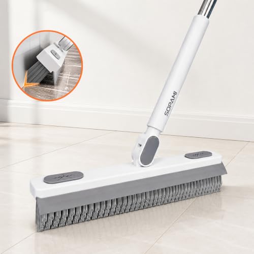 SOPAMI Grout Cleaner Brush with Long Handle, V-Shaped Floor Scrub Brush Swivel Grout Brush Stiff Bristle Floor Grout Scrubber for Bathroom, Tile Line, Crevice, Kitchen, Wall, Deck, Garage
