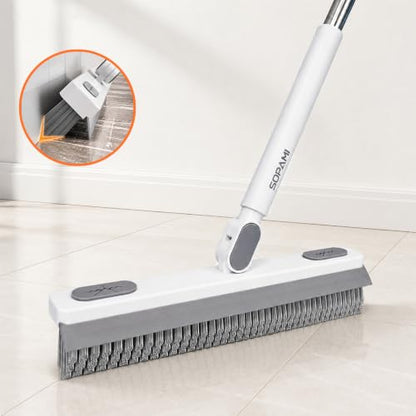 SOPAMI Grout Cleaner Brush with Long Handle, V-Shaped Floor Scrub Brush Swivel Grout Brush Stiff Bristle Floor Grout Scrubber for Bathroom, Tile Line, Crevice, Kitchen, Wall, Deck, Garage