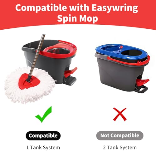 Mop Replacement Heads, Handle, Base Compatible with O Cedar EasyWring 1-Tank Spin Mop System, 2 Microfiber Mop Head Refills, 4-Section Iron Handle 30-58in and 1 Spin Base Cover Set