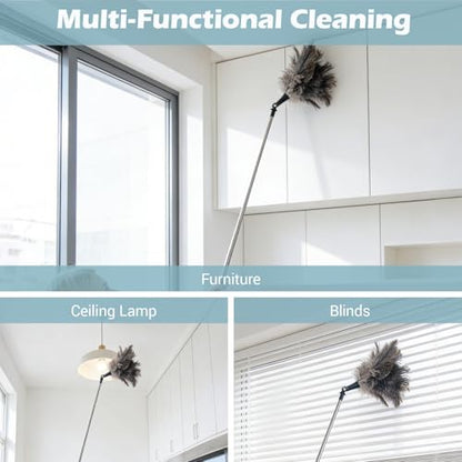 Feather Duster Extendable 22–47 Inch, Natural Ostrich Feather Duster with Long Handle for High Ceilings, Ceiling Fans, Walls，Furniture(Brown) - color: Brown