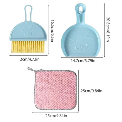3 Pcs Mini Broom and Dustpan Set with Pink Towel, Small Brush Handheld Broom, Hangable Dustpan for Cleaning Tables, Sofas, Cars, Keyboards, Kitchen Countertops