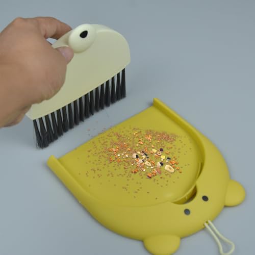 Mini Broom and Dustpan Set 6.2x6.3 Inches Compact Hand Broom for Desktop Table Countertop Car Office Kitchen Small Space Cleaning(Yellow) - color: Yellow
