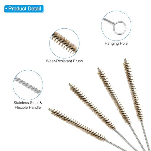 PATIKIL 12" Wire Tube Brush, 4Pcs 0.4" Diameter Brass Wire Tube Brush Pipe Cleaning Supplies for Auto Parts, Bottles, Tubes, Brass Tone - size: 0.4"