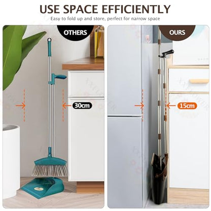 Broom and Dustpan Set with Long Handle, Light Weight Stainless Steel Poles Stand Upright Dustpans with Broom Combo for Home Kitchen Office Pet Dog Hair, 1-Pack (Black Brown) - color: Black Brown
